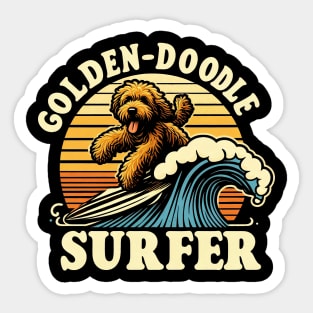 Retro Goldendoodle Surfer Sticker